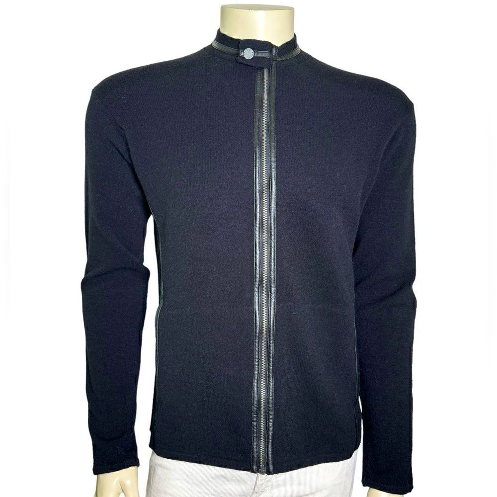 Armani Exchange Zip-up Bomber Silhouette Mock Neck Sweater w/Leather Trim Sz L